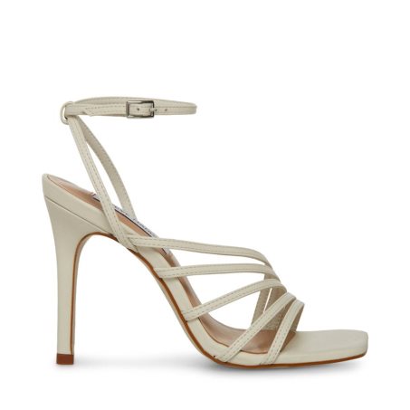 White Steve Madden Kamila Leather Women's Heels Sandals | PH 5490FLJ